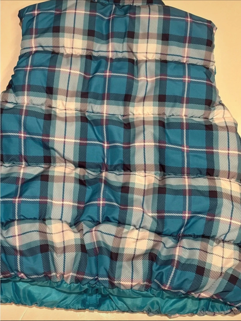 Justice Teal Plaid Puffer Vest for Kids 12 girls soft